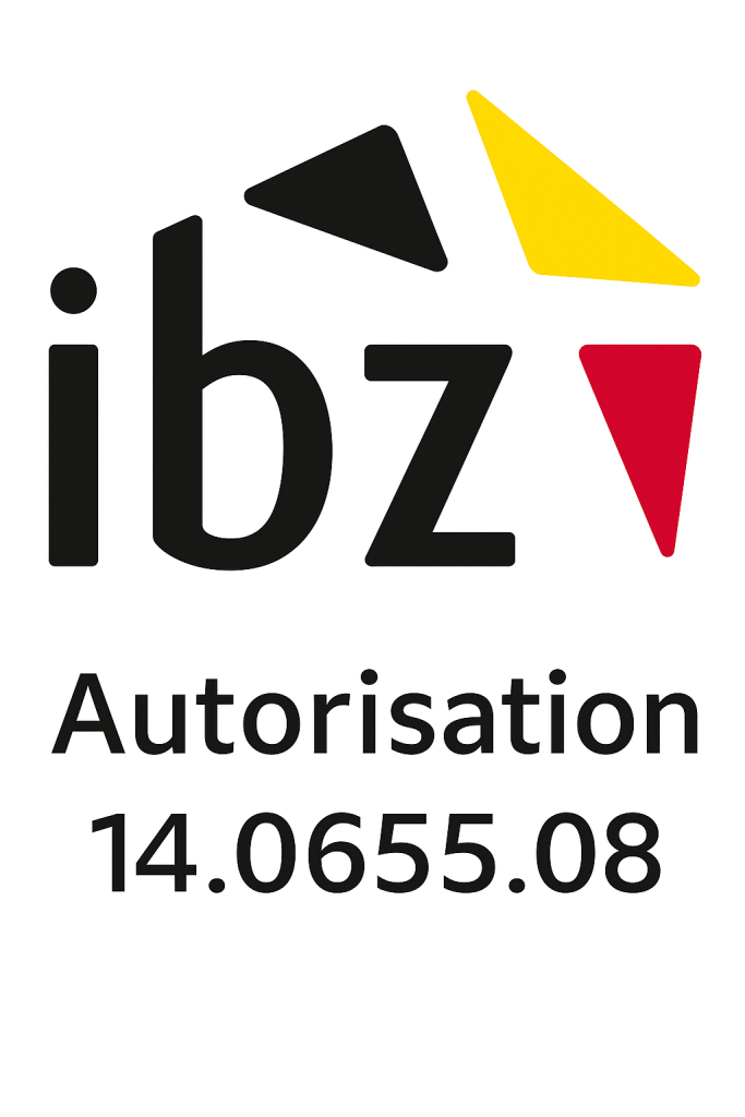 Logo du ministère belge de l’Intérieur (IBZ) accompagné du numéro officiel d’autorisation 14.0655.08.